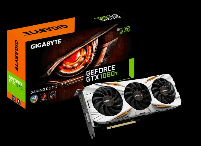 Gigabyte GeForce GTX 1080 Ti graphics card and retail box
